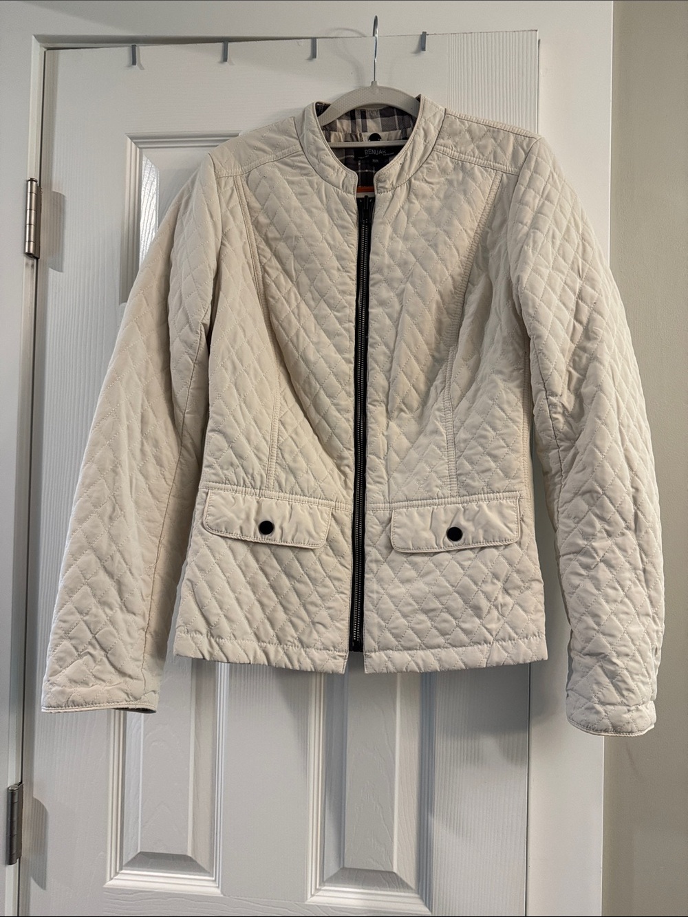 Renuar Reversible, Cream Quilted Zip-Front Puffer Jacket